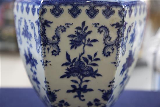 A pair of Chinese blue and white hexagonal baluster vases,